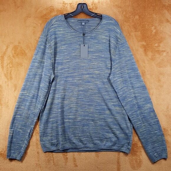 JOHN VARVATOS Shirt Mens XL Blue Pullover Crew Space Dye Linen Cotton OMAR $228 - Picture 5 of 12